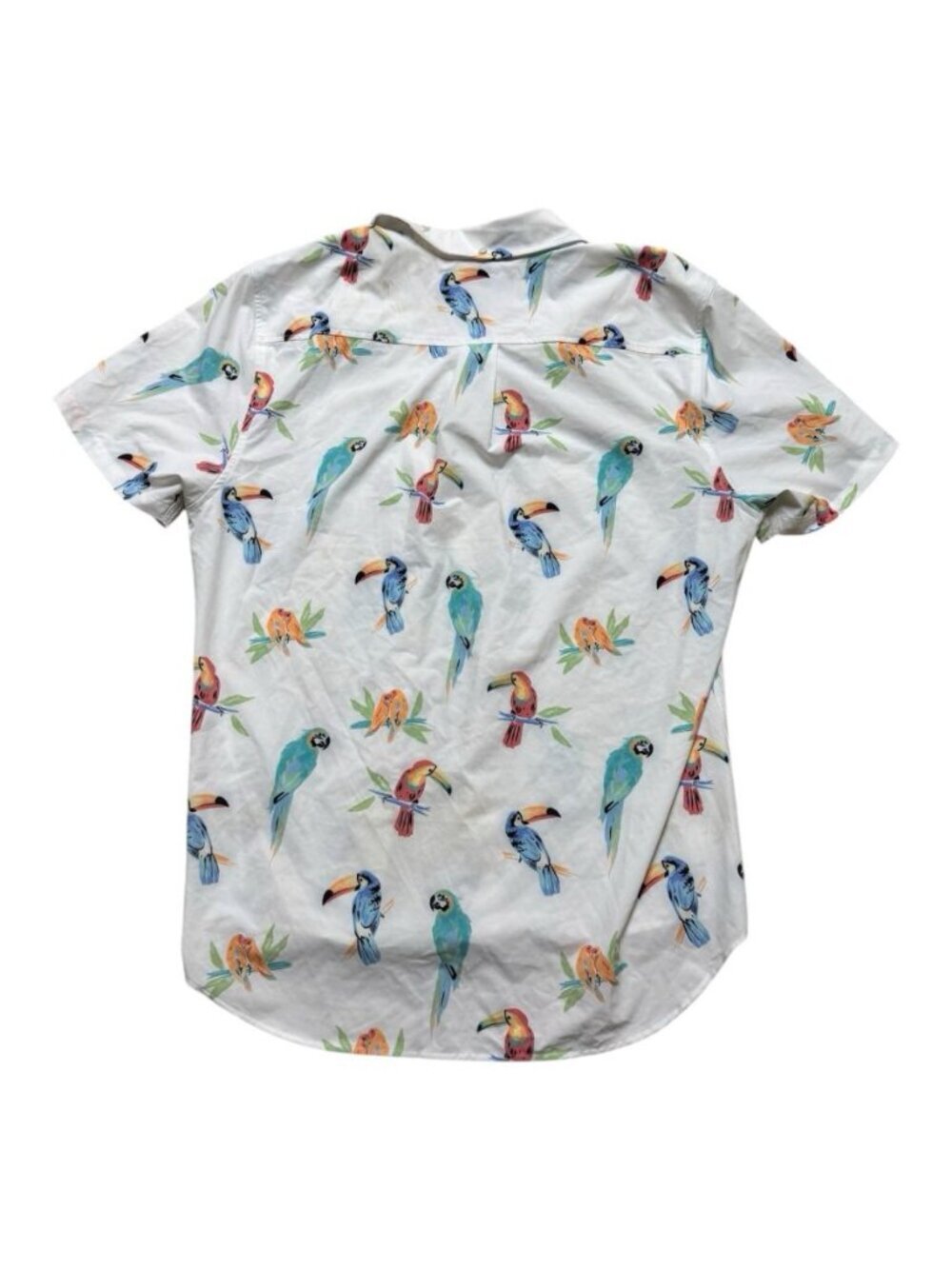 Chubbies Friday Shirt Large White Tropical Parrot Bird Button Up Stretch